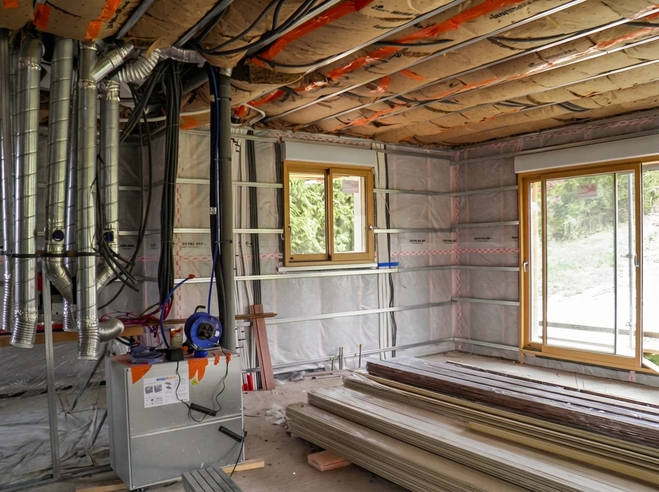 Intérieur de chantier en phase de second œuvre